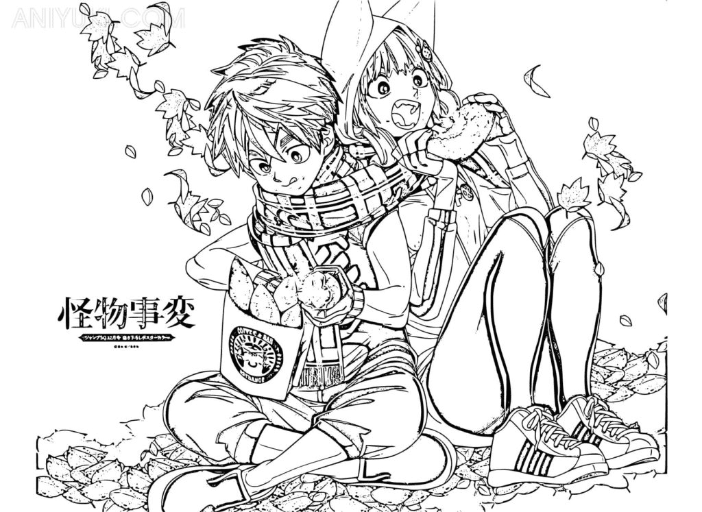 Kabane Kusaka and Kon from Kemono Jihen Coloring Page