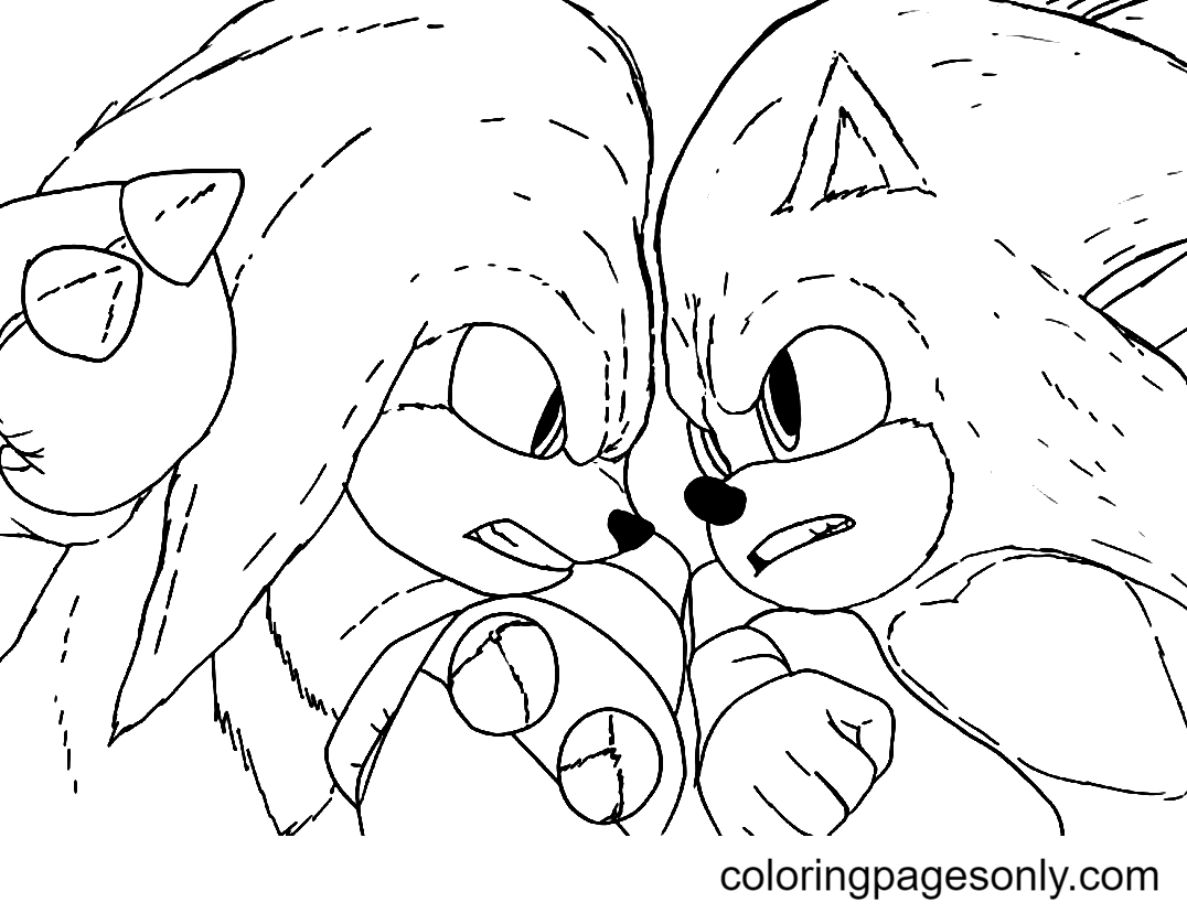 Knuckles Vs Sonic - Sonic The Hedgehog 2 Coloring Pages