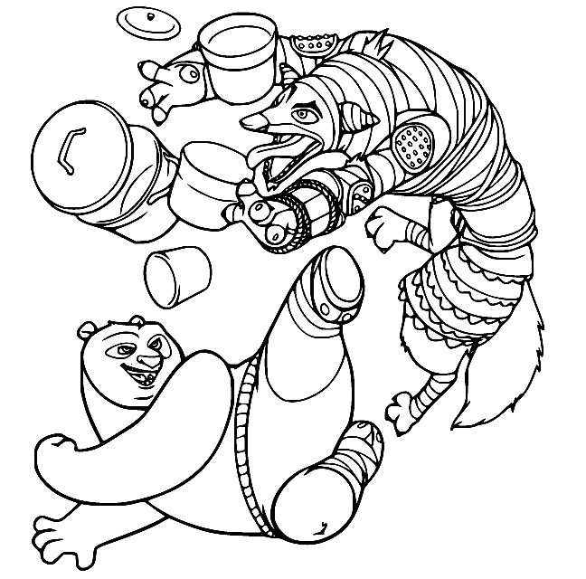 Kung Fu Panda Po Fight the Wolf Coloring Page