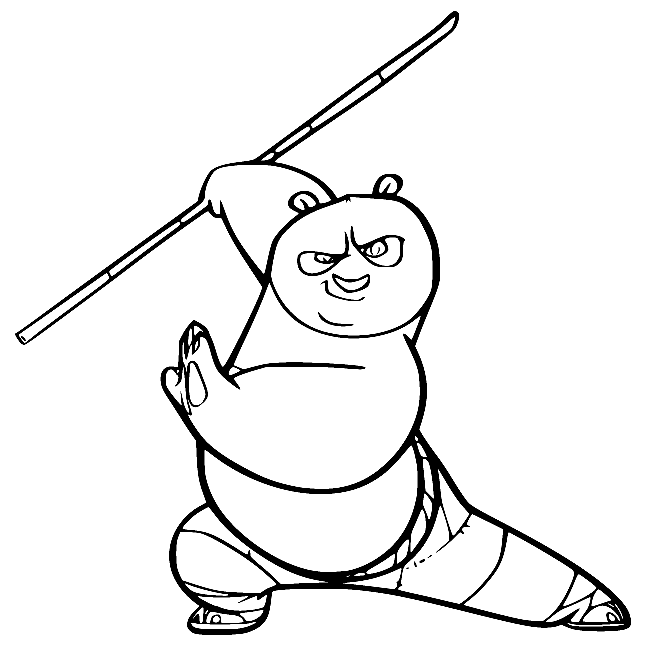 Kung Fu Panda Po sostiene un palo de Kung Fu Panda