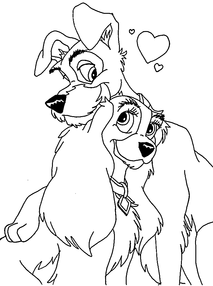 Lady And The Tramp In Love Coloring Pages