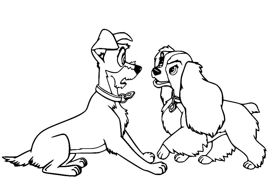 Lady Looks at Tramp Coloring Page