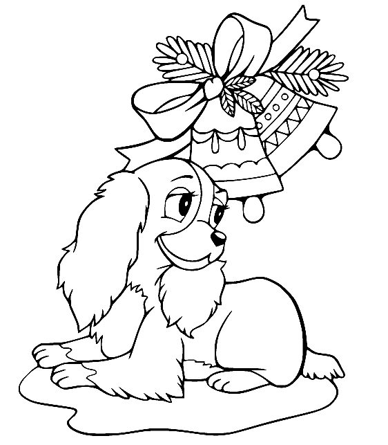 Lady and Christmas Bells Coloring Page