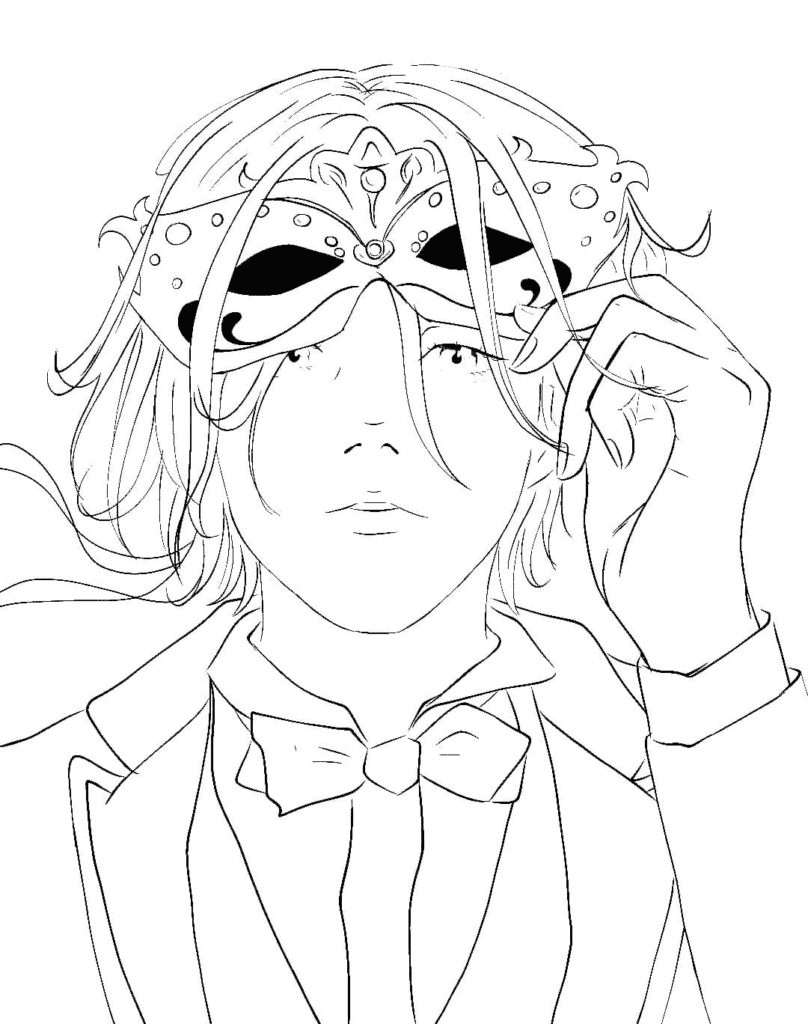 Langa Hasegawa in carnival mask Coloring Pages