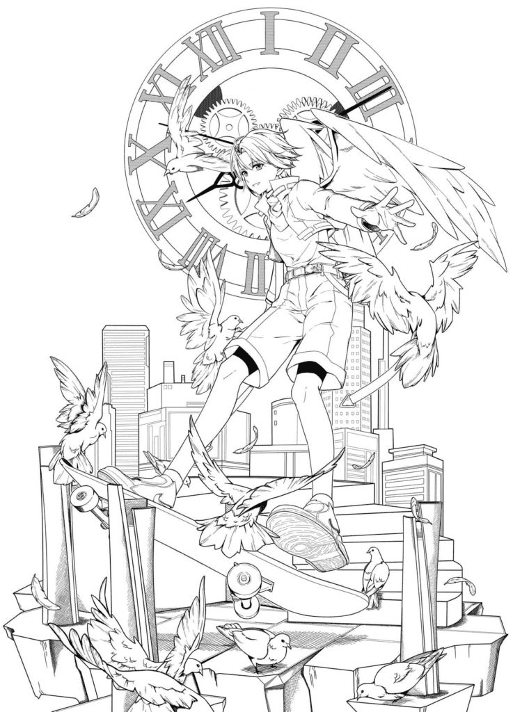 Langa Hasegawa with wings Coloring Pages