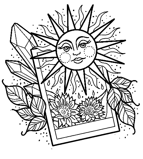 Desenho de carta de tarô Le Soleil para colorir