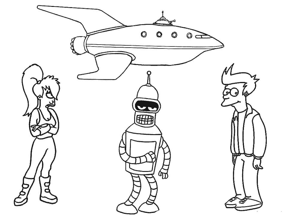 Leela con Bender y Fry de Futurama
