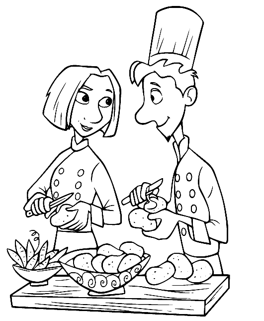 Linguini and Colette from Ratatouille Coloring Pages