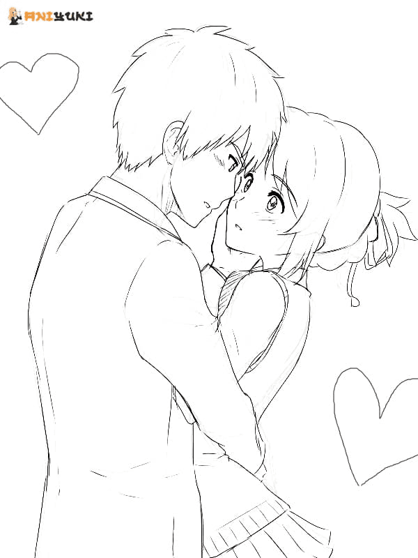 Love Mitsuha Miyamizu and Taki Tachibana Coloring Page