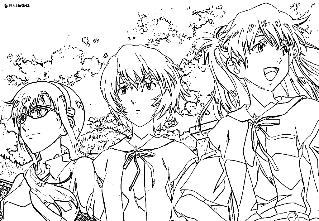 Mari Makinami, Rei Ayanami, Asuka Langley Coloring Page