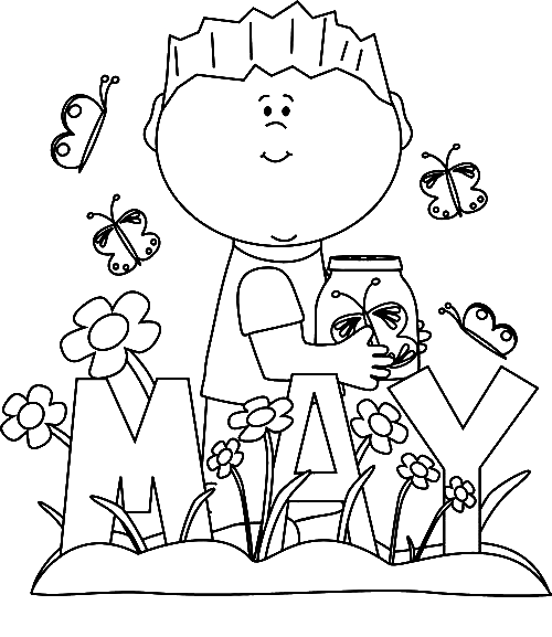 May with Kid Coloring Pages
