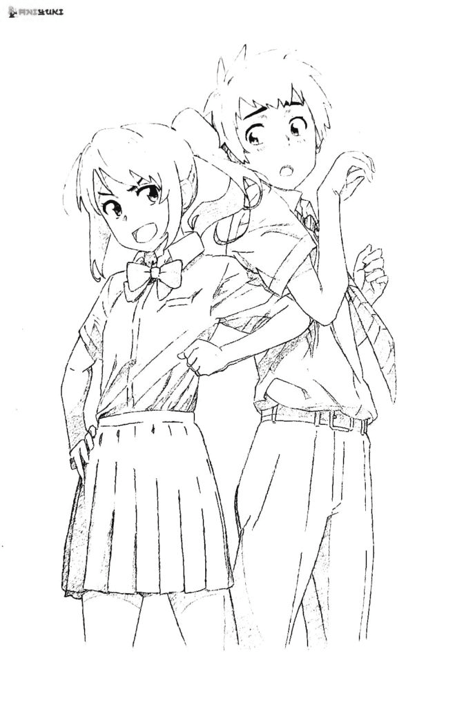Mitsuha And Taki Coloring Pages Your Name Coloring Pages Coloring