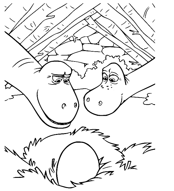 Мама Ида и Папа Генри смотрят на свое яйцо из «Хорошего динозавра»