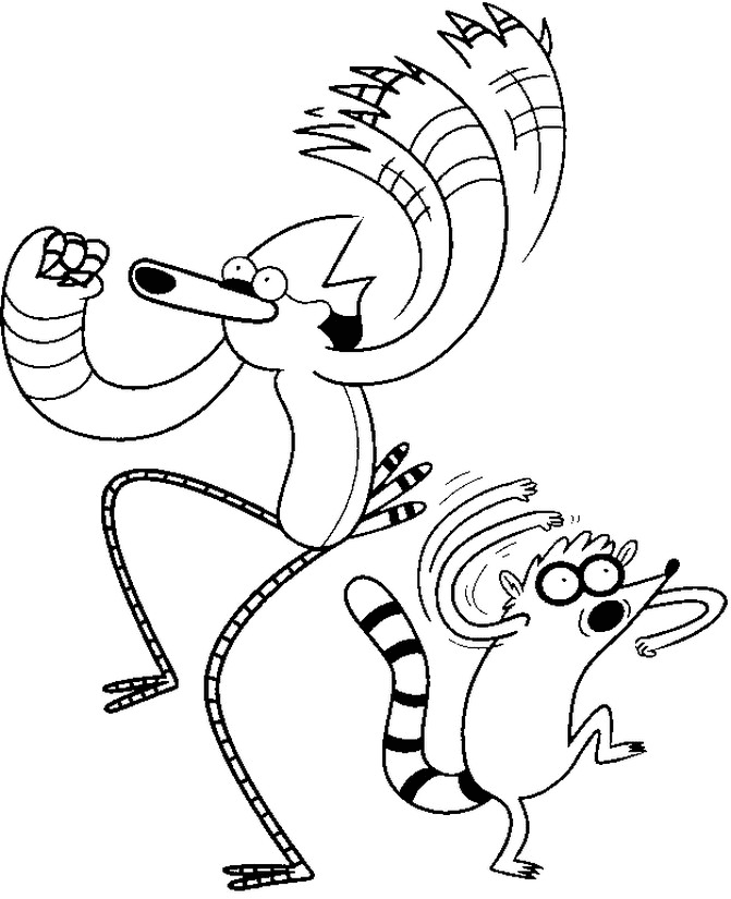 Mordecai and Rigby are Dancing Coloring Pages