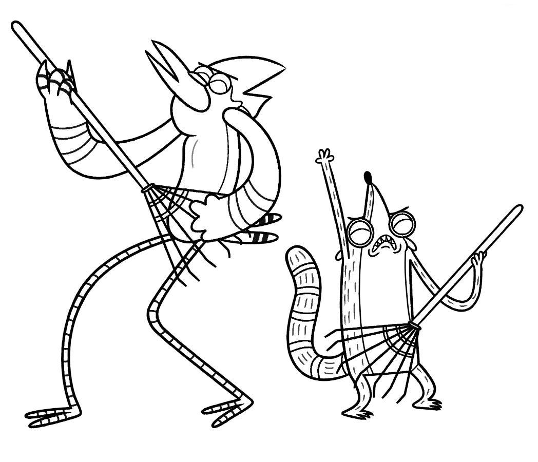 Mordecai and Rigby are Singing Coloring Pages