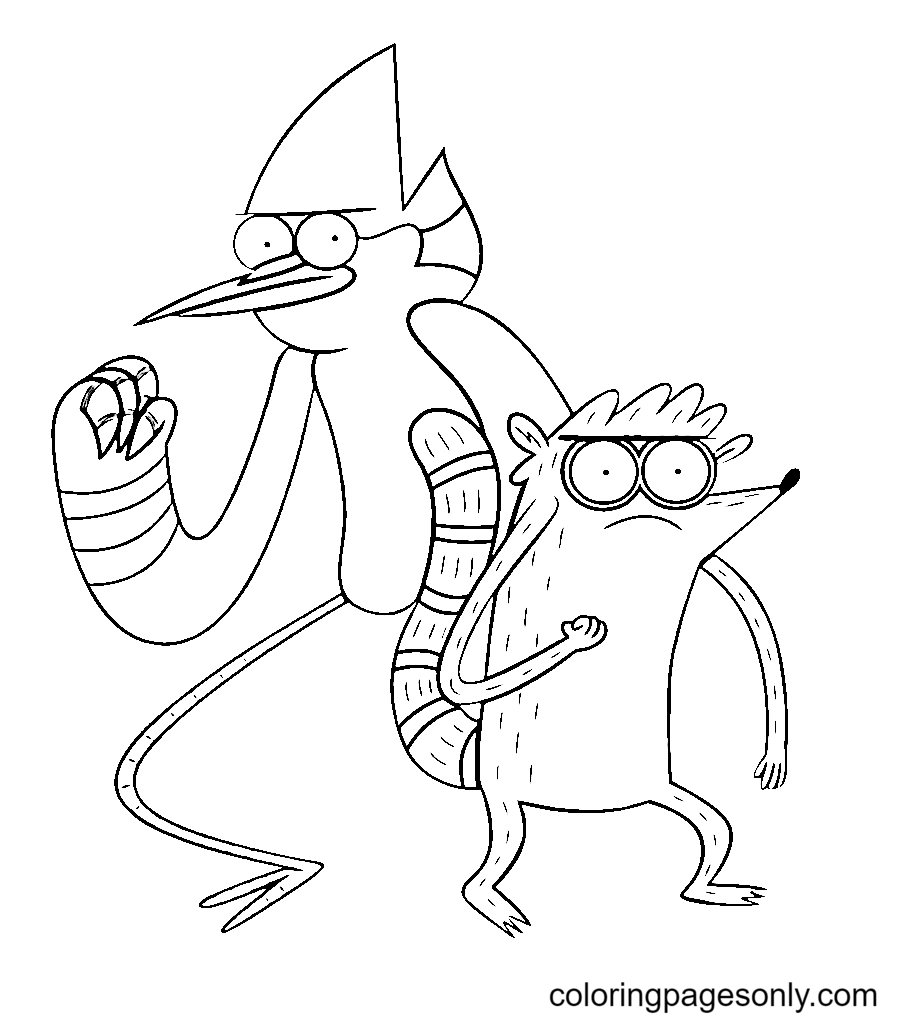 Mordecai mit Rigby Cartoon aus der Regular Show