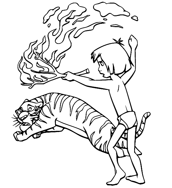 Mowgli a chassé le tigre avec le feu du Livre de la Jungle