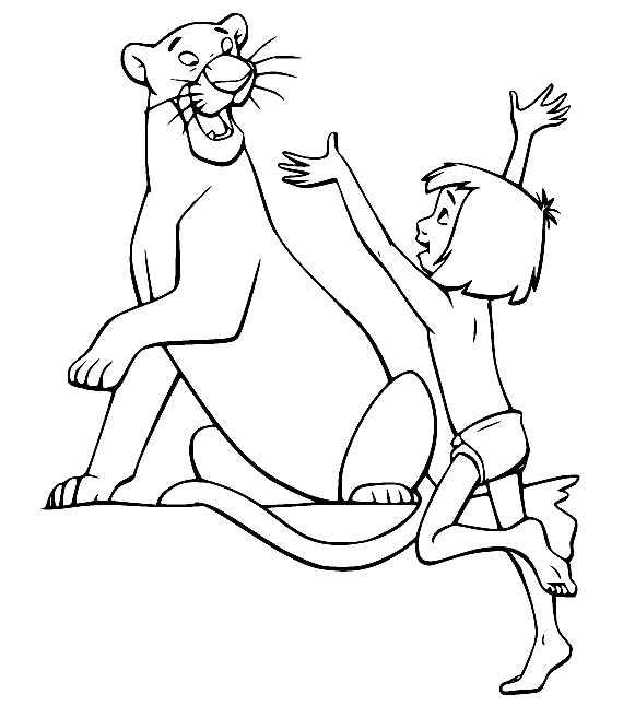 Mowgli Gives Bagheera a Hug Coloring Page
