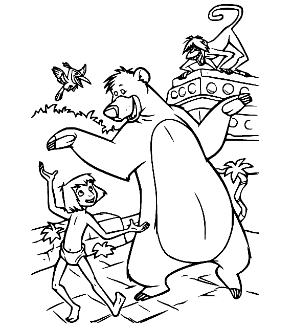 Mowgli and Baloo Dancing Coloring Pages