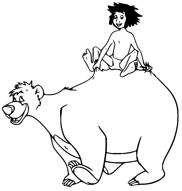 Mowgli on Baloos Back Coloring Page