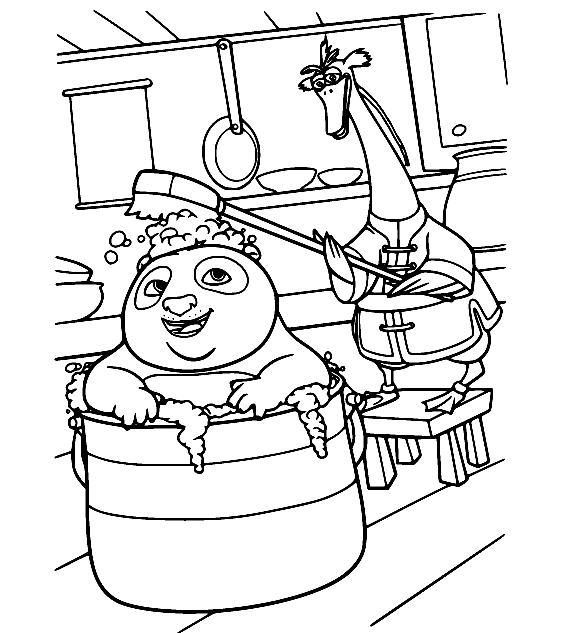 Mr Ping Gives Po a Bath Coloring Page