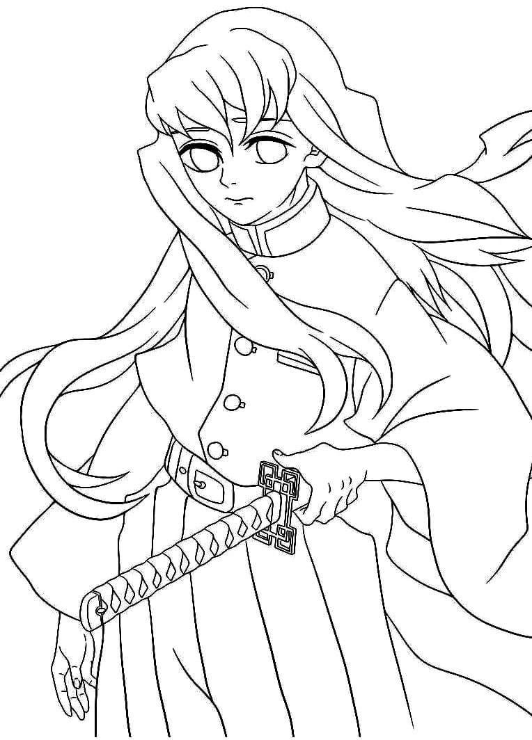 Muichiro Tokito With Sword Coloring Page