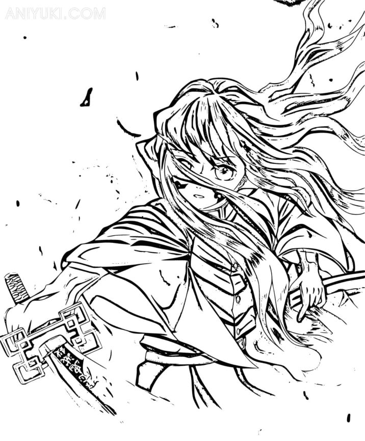 Muichiro Tokito in battle Coloring Pages