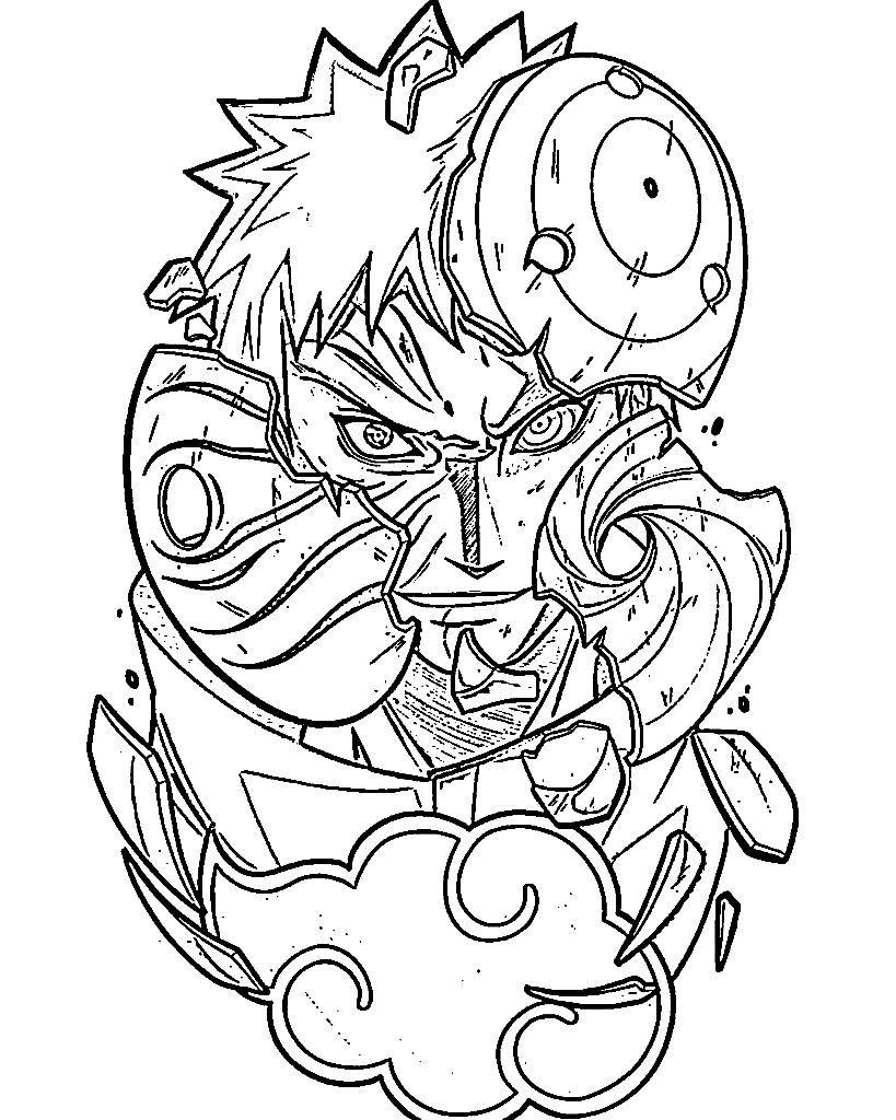 Obito with different masks Coloring Page