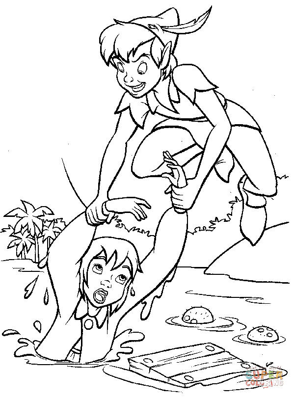Peter Pan Tries To Save His Friend Coloring Pages