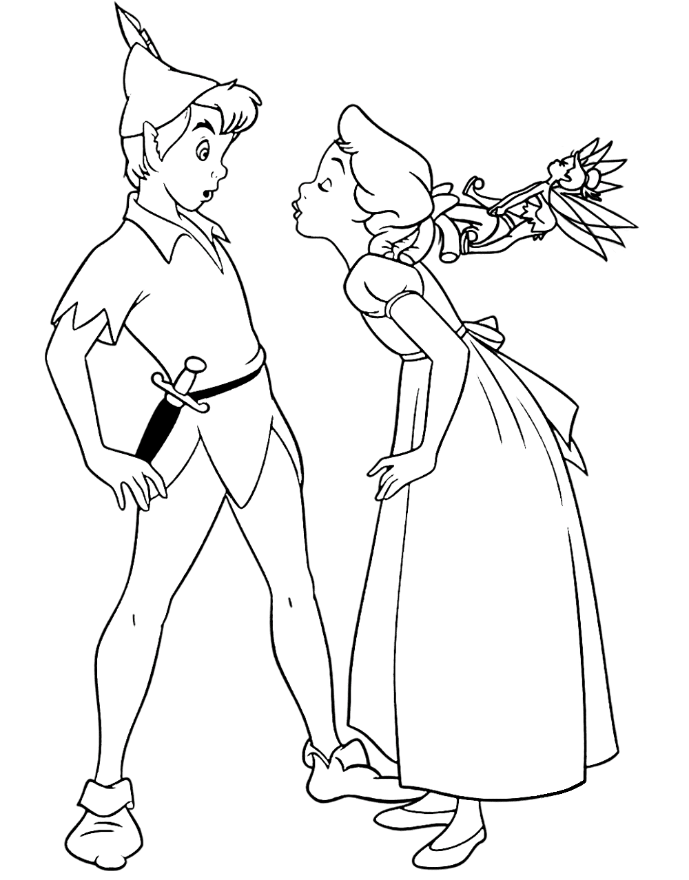 Peter Pan, Wendy and Tinker Bell Coloring Page