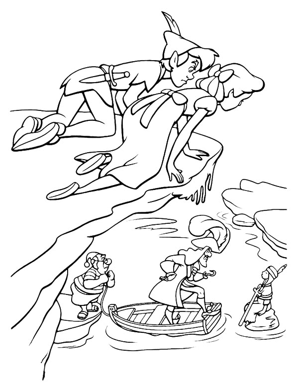 Peter Pan and Wendy Over The Hill Coloring Page