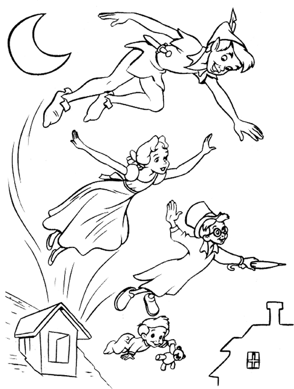 Peter Pan with Friends Coloring Page