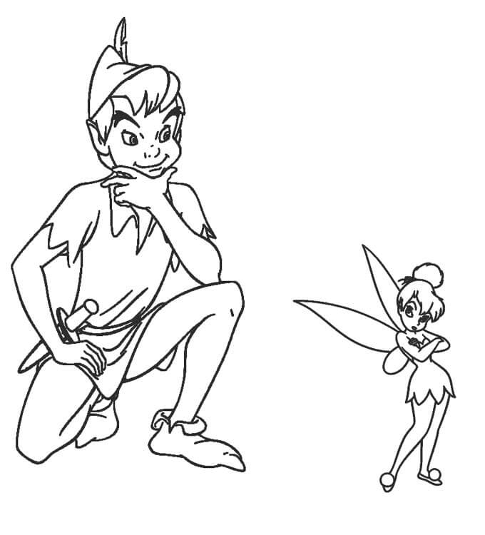 Peter Pan with Tinkerbell Coloring Page