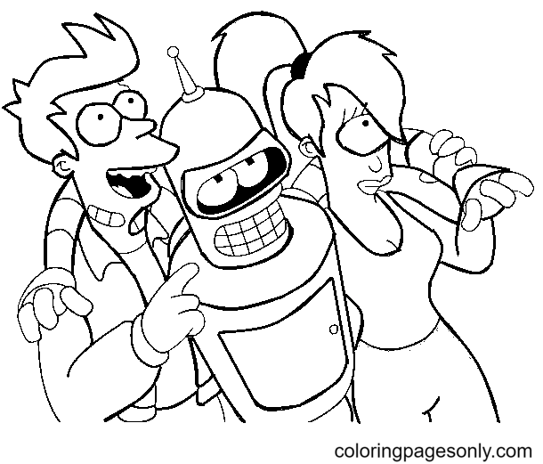 Philip J. Fry, Leela en Bender van Futurama