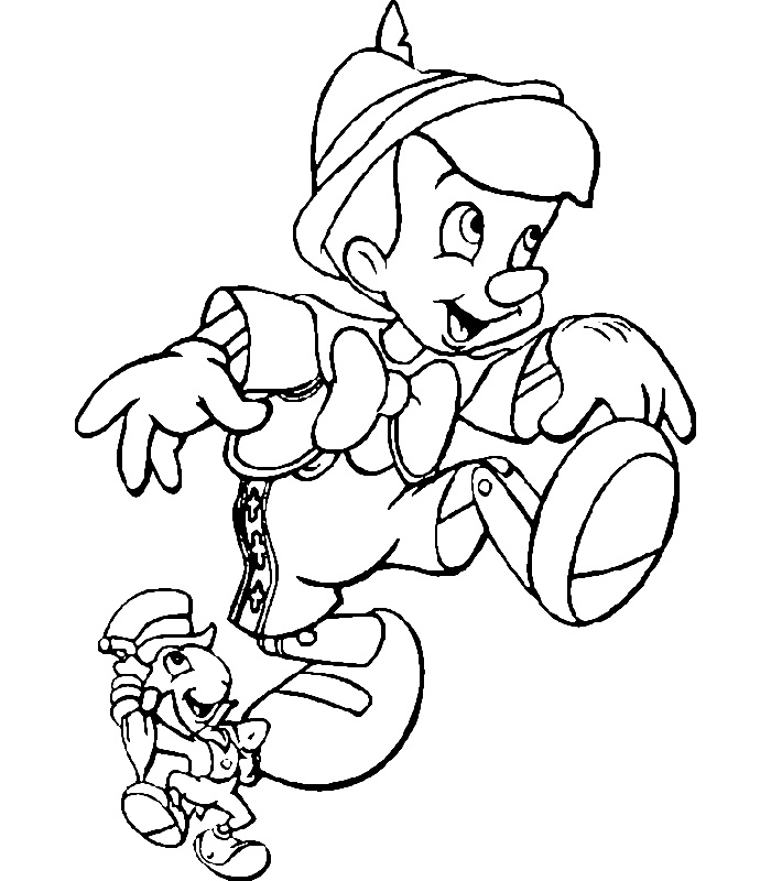 Pinocchio And Jiminy Happy Walk Coloring Page - Free Printable Coloring ...