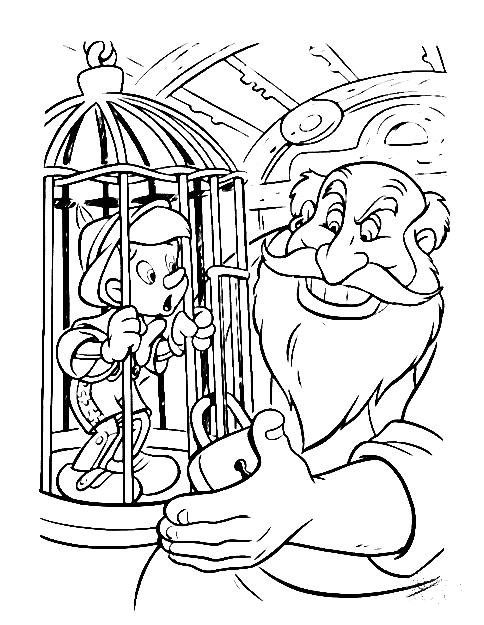Pinocchio In Cage Coloring Page