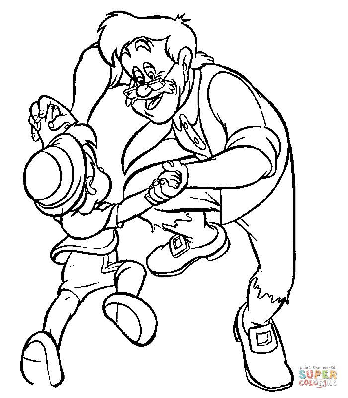 Pinocchio With His Dad Coloring Page