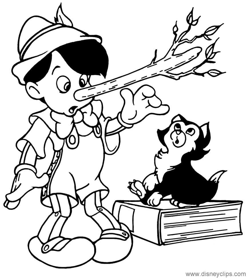 Dibujo de Pinocho con Fígaro para colorear