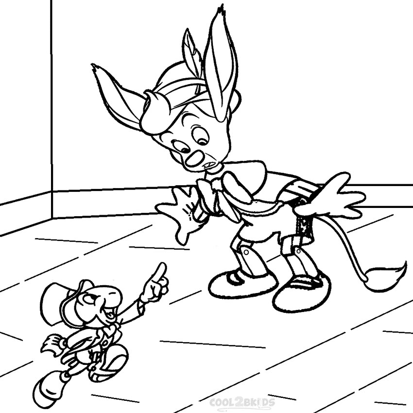Pinocchio con Jiminy Cricket da colorare