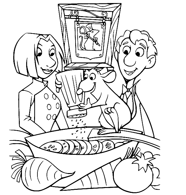 Remy with Linguini and Colette from Ratatouille Coloring Page