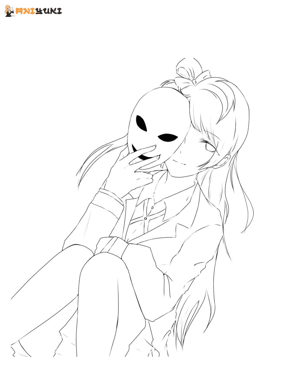 Ririka with mask Coloring Page