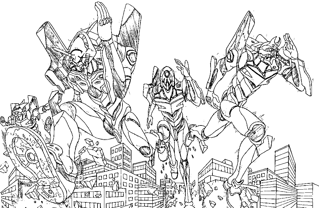 Robots run to fight Coloring Page