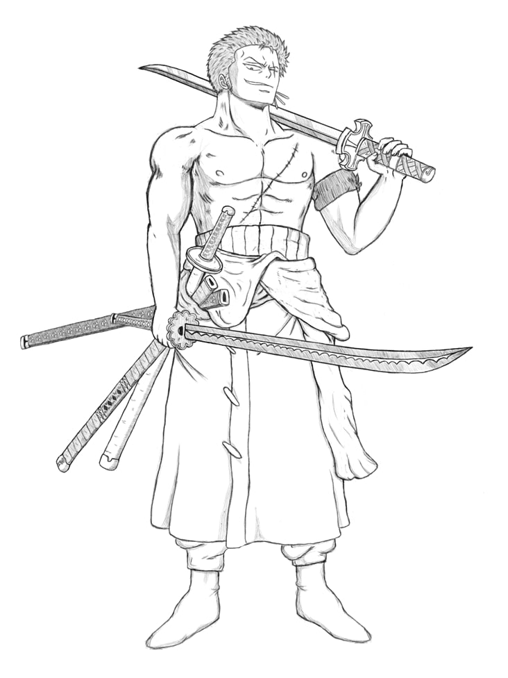 Roronoa Zoro Holding Sword Coloring Page