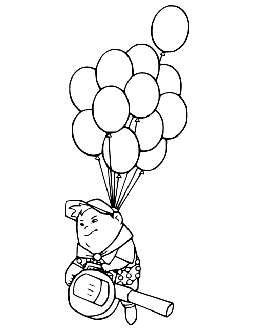 Pagina da colorare di Russell che vola con palloncini