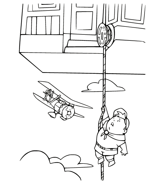 Russell Flying With The Rope Coloring Pages