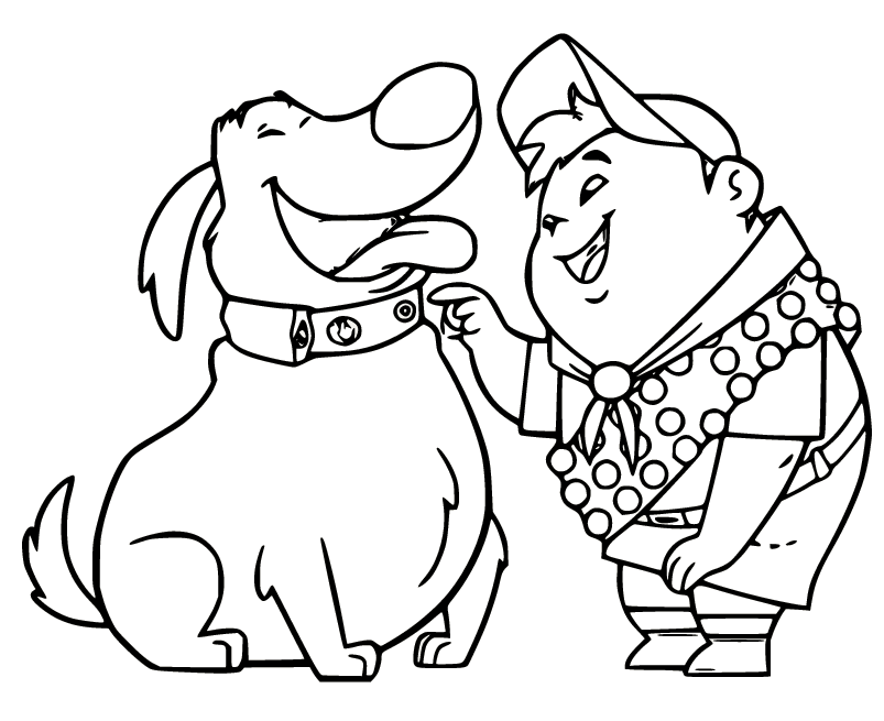 Russell Playing with Dug Coloring Page
