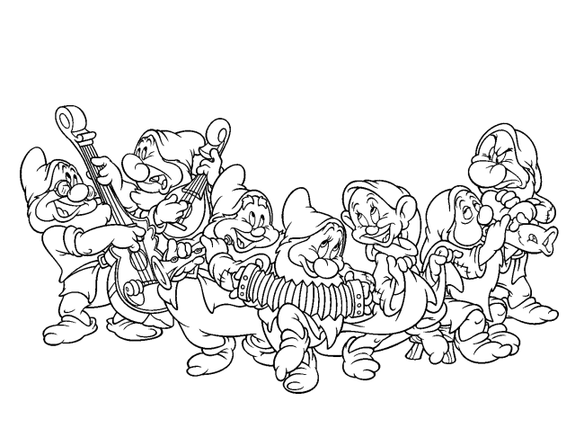 Seven Dwarfs In Snow White Coloring Page