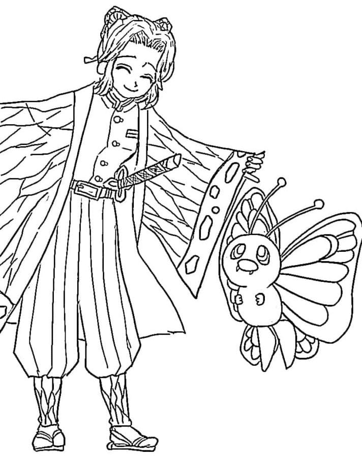 Shinobu And Butterfly Coloring Page