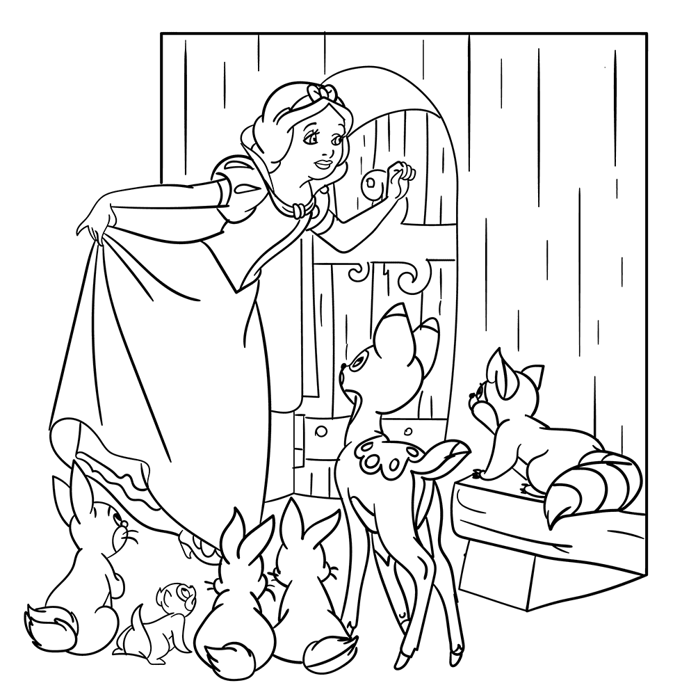 Snow White Knocks on the Door Coloring Page
