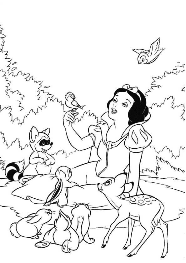 Белоснежка с животными из мультфильма «Белоснежка и семь гномов»